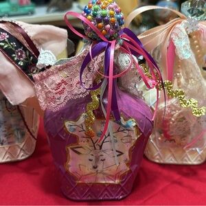 Colorful Holiday Decor Bottle with Lace and Ribbon